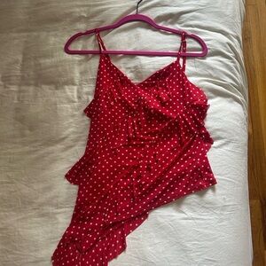 Red Polka Dot Asymmetrical Top